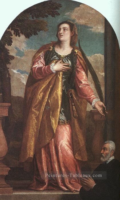 Sainte Lucie et un donneur Renaissance Paolo Veronese Peintures à l'huile